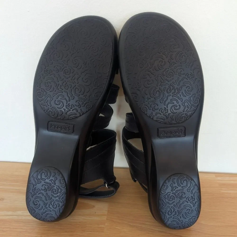 Propet Aurora Women's Leather Adjustable Sandals Black Size 7.5 NEW